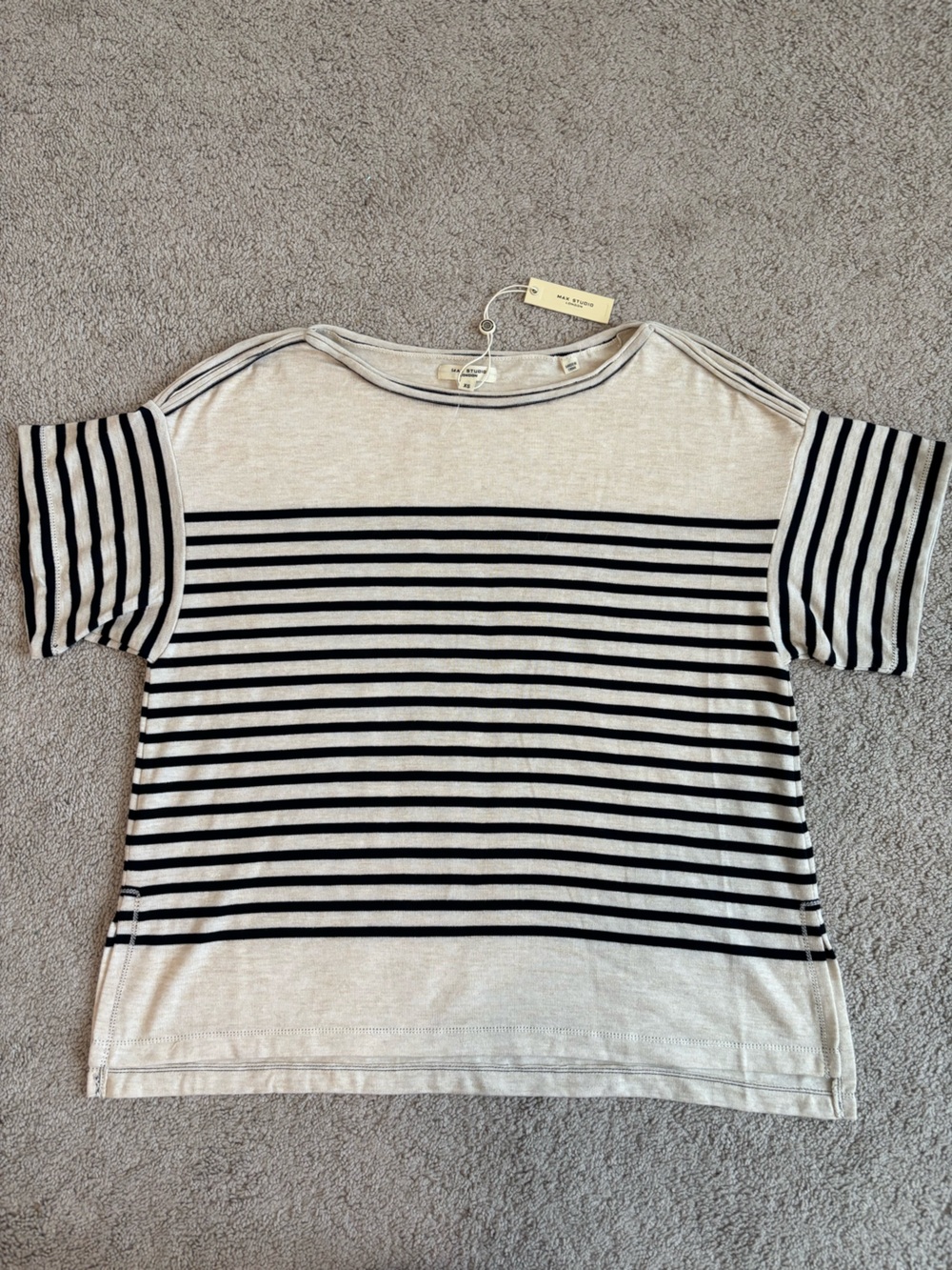 Max Studio Oversized Boxy Striped Tee, Women’s XS, 20 PTP, NWT